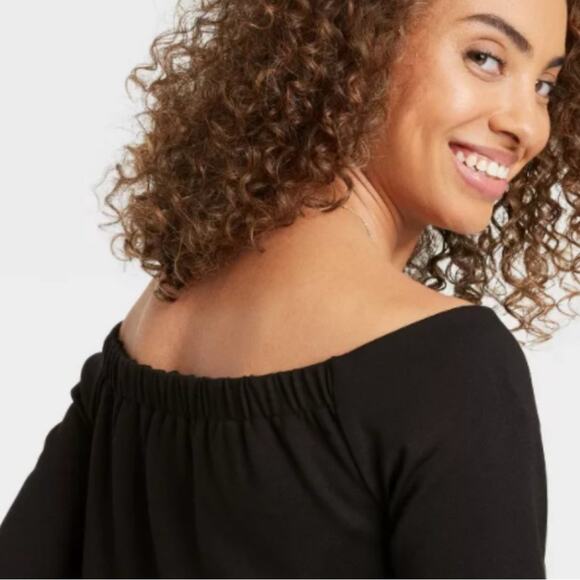The Nines by HATCHT Maternity Short Sleeve Off the Shoulder Ponte Top Black XL - Picture 3 of 9